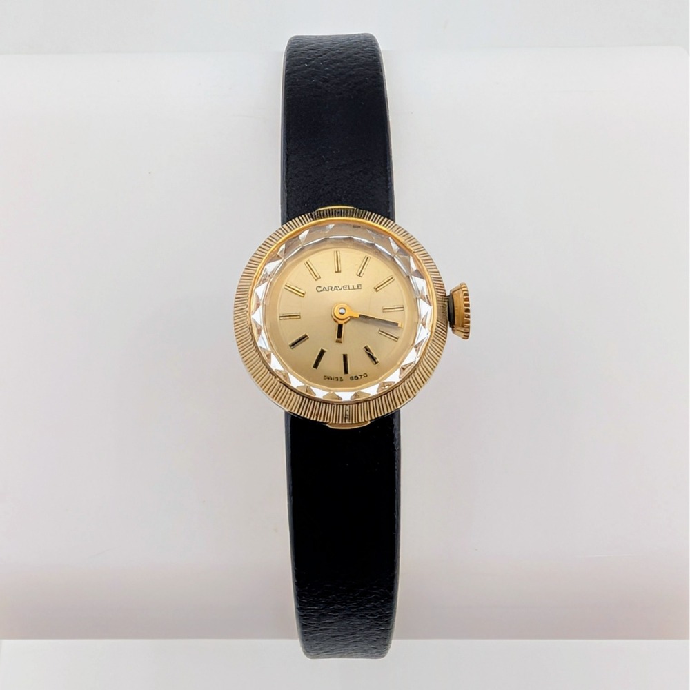 Vintage Caravelle 8670 Swiss Manual Wind Gold Tone Women's Watch Corfam Strap